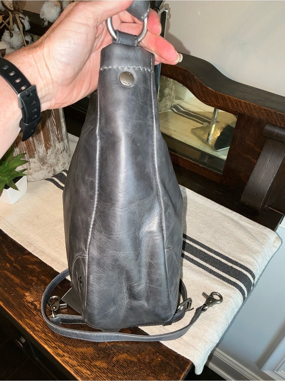NWT Frye Melissa Leather Hobo Crossbody Shoulder Bag Carbon Gray MSRP $388 - Picture 7 of 12